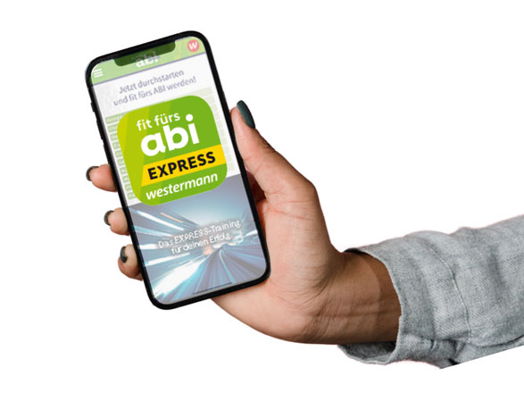 Hand mit Smartphone und App Fit fürs Abi Express